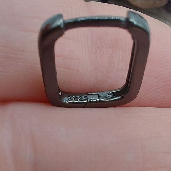 Gunmetal 925 Sterling Silver Rectangle Huggies Earrings - Picture 9 of 10